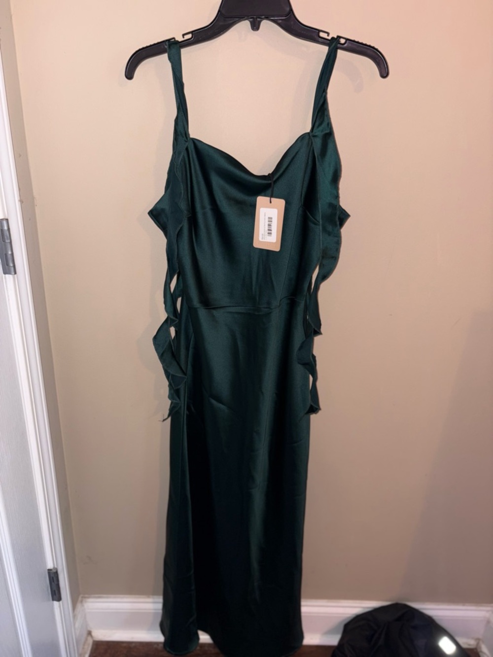 Emerald Green Satin Slip Dress with Side Ruching